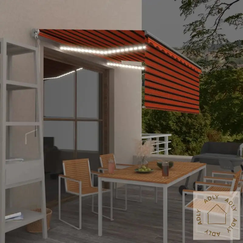 Manuell Uttrekkbar Markise Rullegardin&Led 3X2,5M Oransje Brun