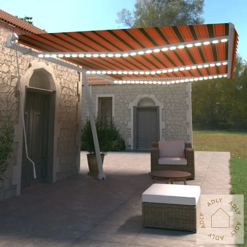 Manuell Uttrekkbar Markise Med Led 600X350 Cm Oransje Og Brun