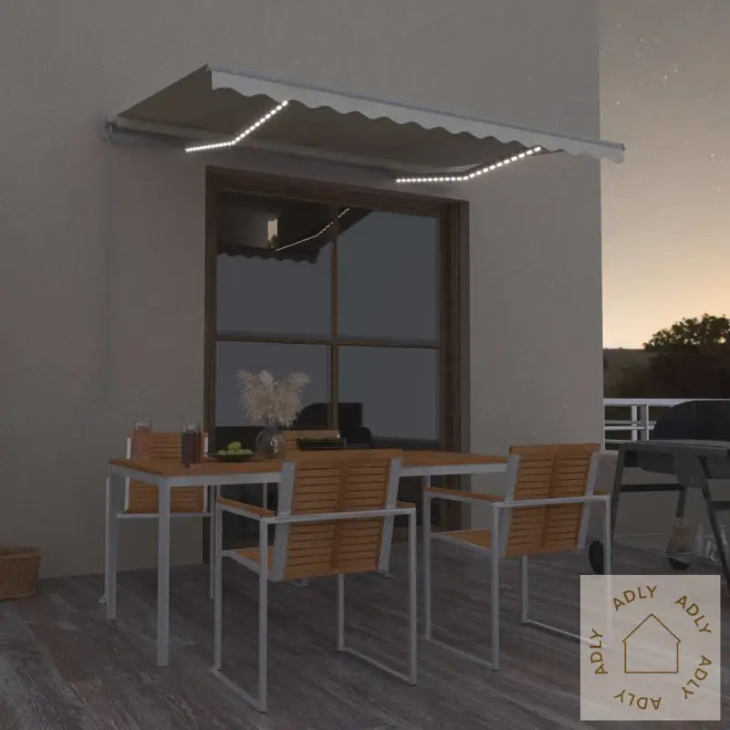 Manuell Uttrekkbar Markise Med Led 300X250 Cm Kremhvit