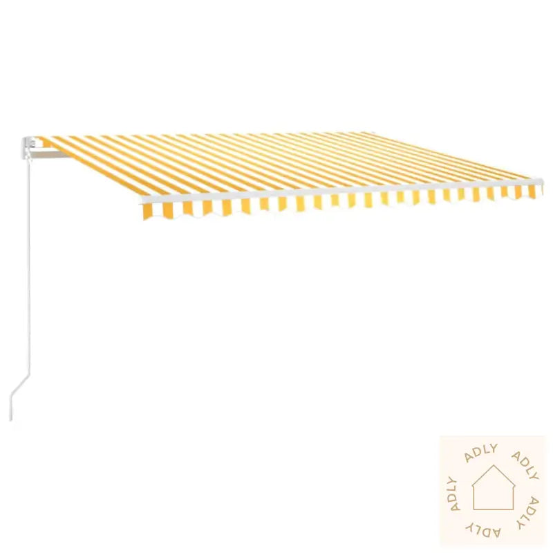 Manuell Uttrekkbar Markise Med Led 400X300 Cm Gul Og Hvit