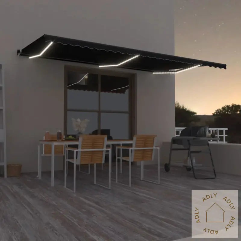 Manuell Uttrekkbar Markise Med Led 600X350 Cm Antrasitt