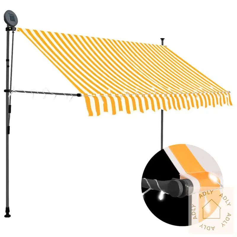 Manuell Uttrekkbar Markise Med Led 300 Cm Hvit Og Oransje