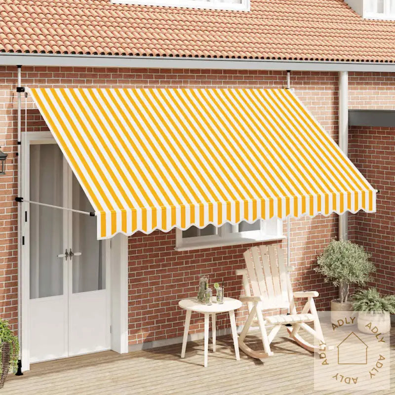 Manuell Uttrekkbar Markise 350 Cm Oransje Og Hvite Striper