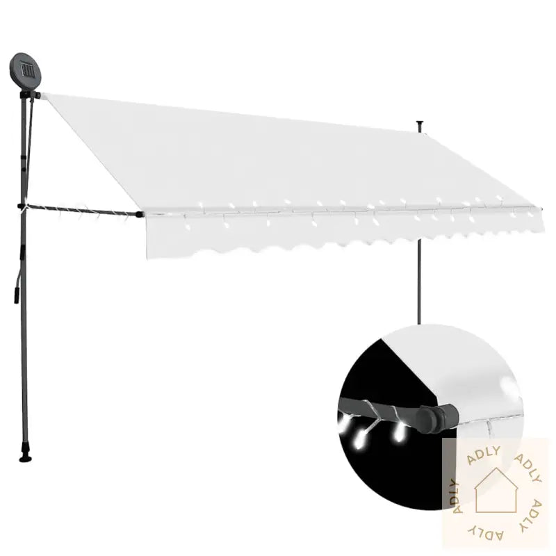 Manuell Uttrekkbar Markise Med Led 400 Cm Kremhvit