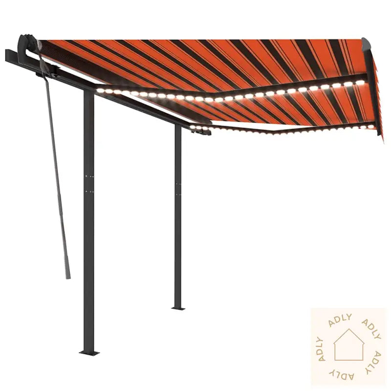 Manuell Uttrekkbar Markise Med Led 3,5X2,5 M Oransje Og Brun