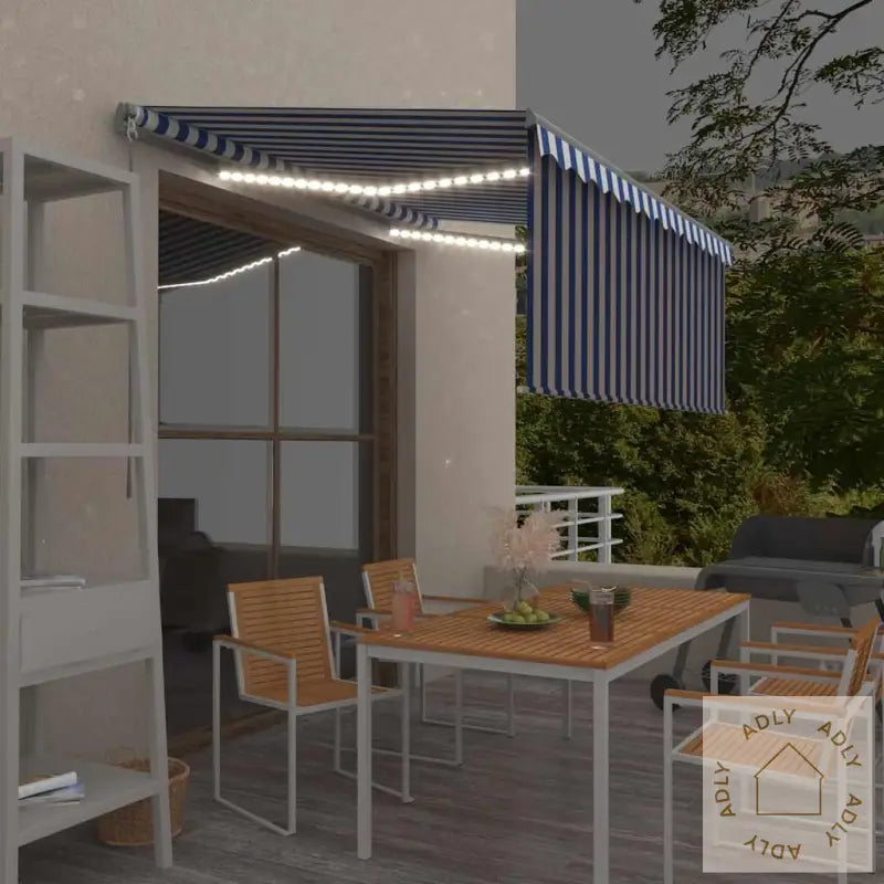 Manuell Markise Med Rullegardin Og Led 3X2,5 M Blå Og Hvit