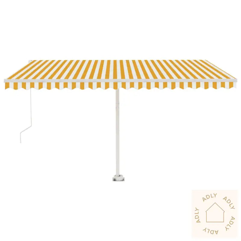 Frittstående Manuell Uttrekkbar Markise 450X350 Cm Gul/Hvit