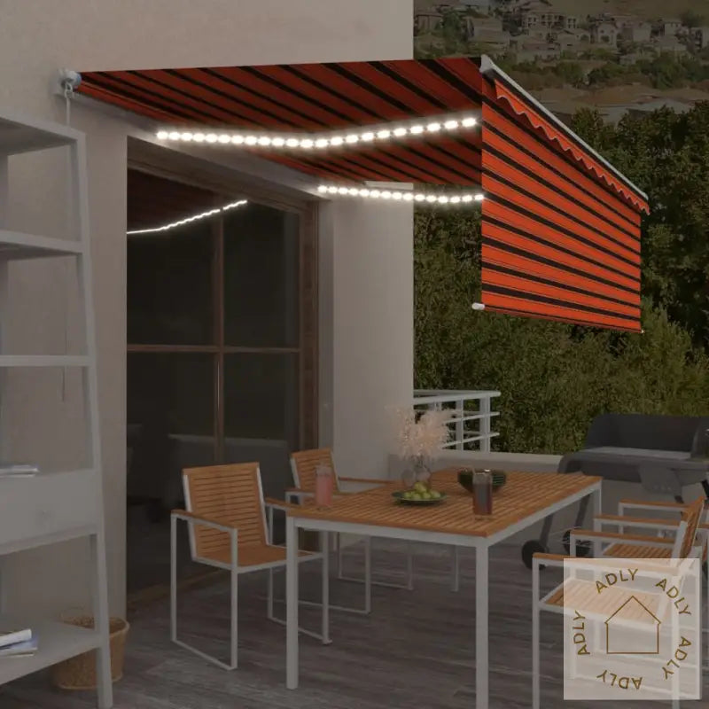 Manuell Uttrekkbar Markise Rullegardin Led 4,5X3 M Oransje Brun