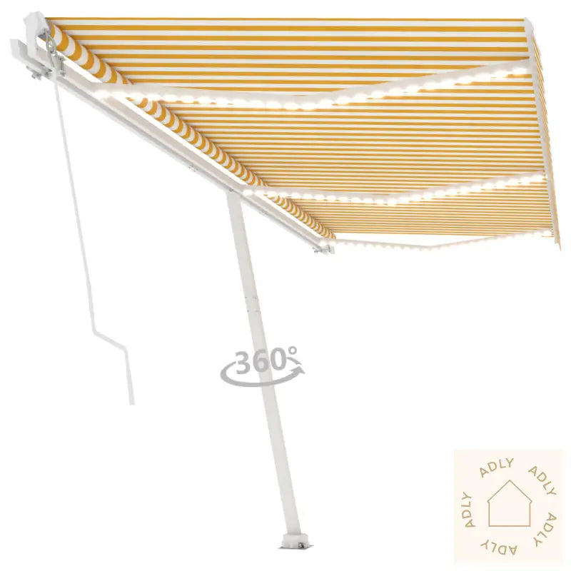 Manuell Uttrekkbar Markise Med Led 600X300 Cm Gul Og Hvit