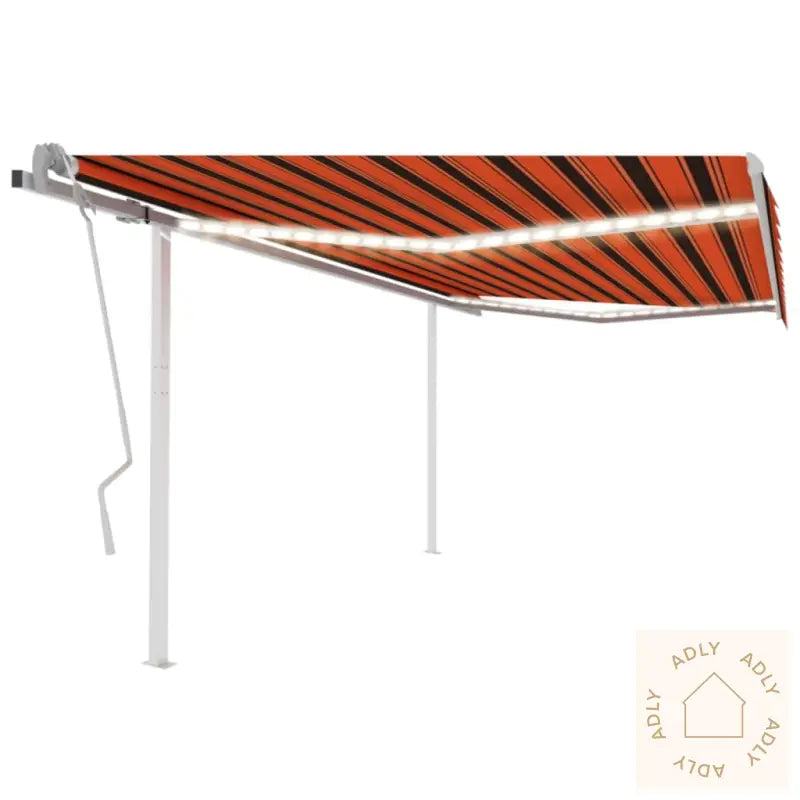 Manuell Uttrekkbar Markise Med Led 4,5X3 M Oransje Og Brun