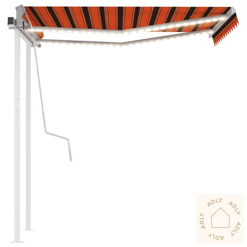 Manuell Uttrekkbar Markise Med Led 3X2,5 M Oransje Og Brun