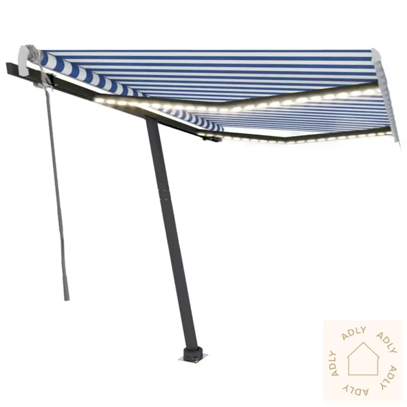 Manuell Uttrekkbar Markise Med Led 350X250 Cm Blå Og Hvit