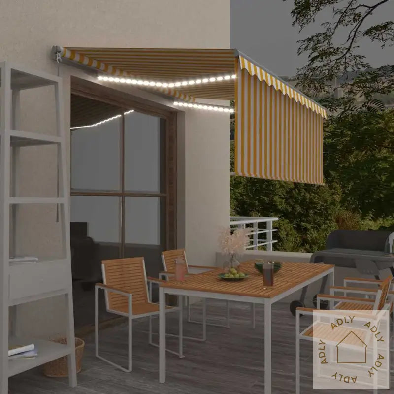 Manuell Uttrekkbar Markise Rullegardin&Led 3,5X2,5 M Gul Hvit