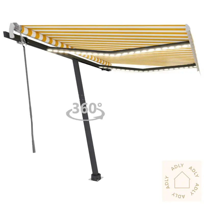 Manuell Uttrekkbar Markise Med Led 300X250 Cm Gul Og Hvit
