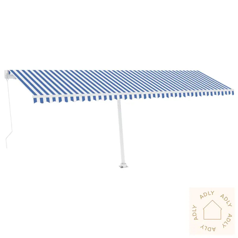 Manuell Uttrekkbar Markise Med Led 600X300 Cm Blå Og Hvit