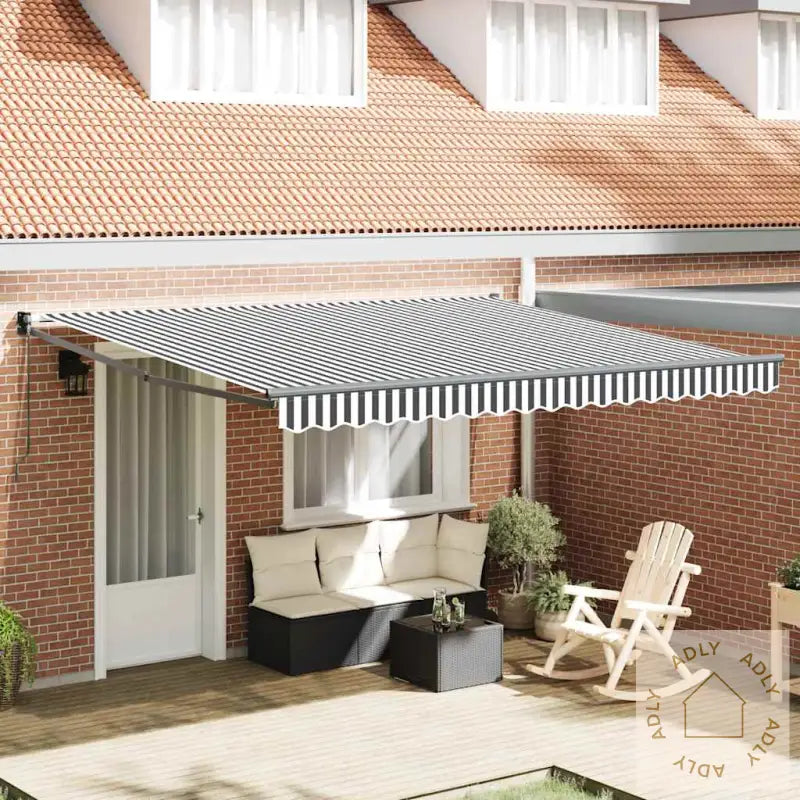 Uttrekkbar Markise Antrasitt Og Hvit 4X3 M Stoff Og Aluminium