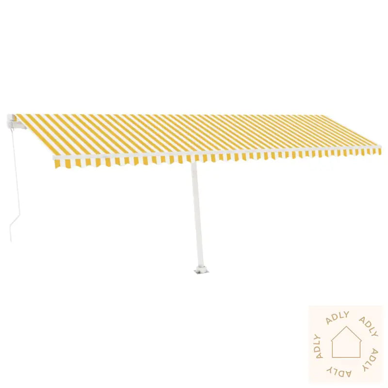 Manuell Uttrekkbar Markise Med Led 600X350 Cm Gul Og Hvit