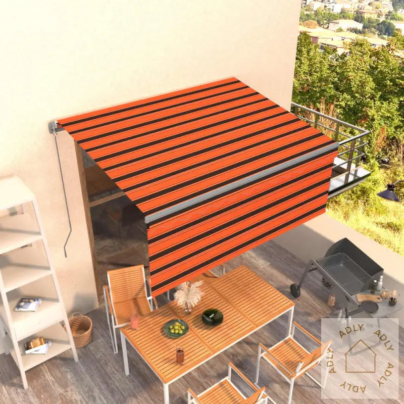 Manuell Uttrekkbar Markise Rullegardin 3,5X2,5 M Oransje&Brun
