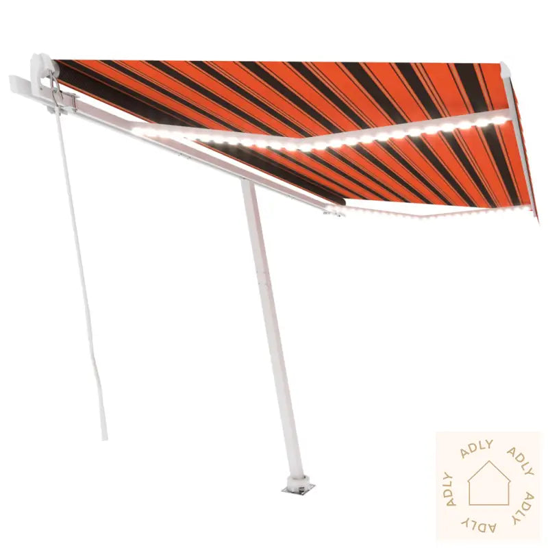 Manuell Uttrekkbar Markise Med Led 400X300 Cm Oransje Og Brun
