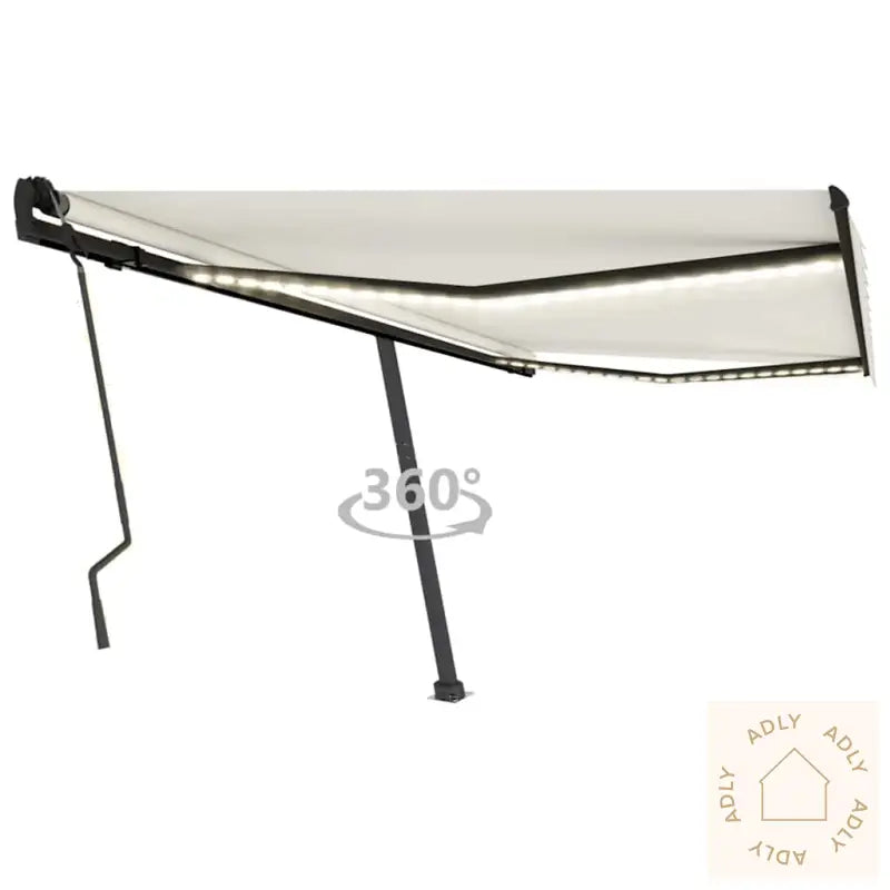 Manuell Uttrekkbar Markise Med Led 400X300 Cm Kremhvit