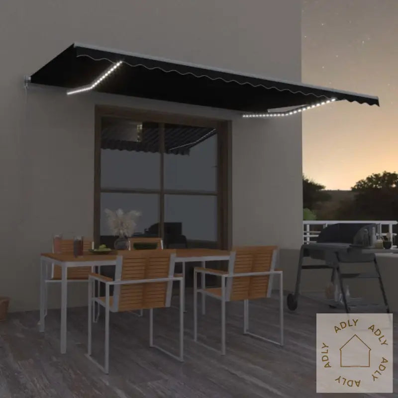 Manuell Uttrekkbar Markise Med Led 500X350 Cm Antrasitt