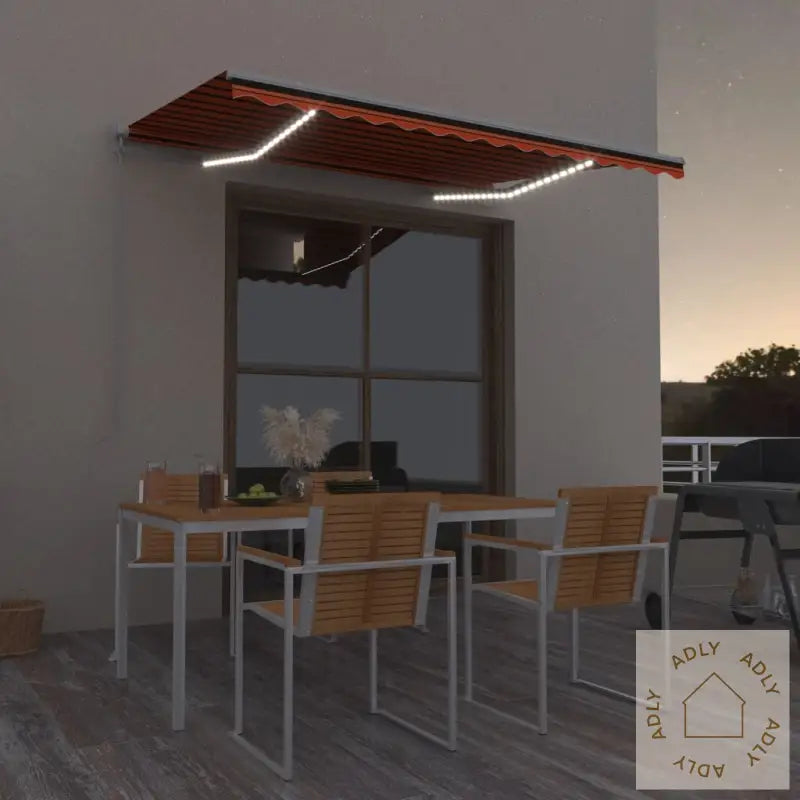 Manuell Uttrekkbar Markise Med Led 300X250 Cm Oransje Og Brun