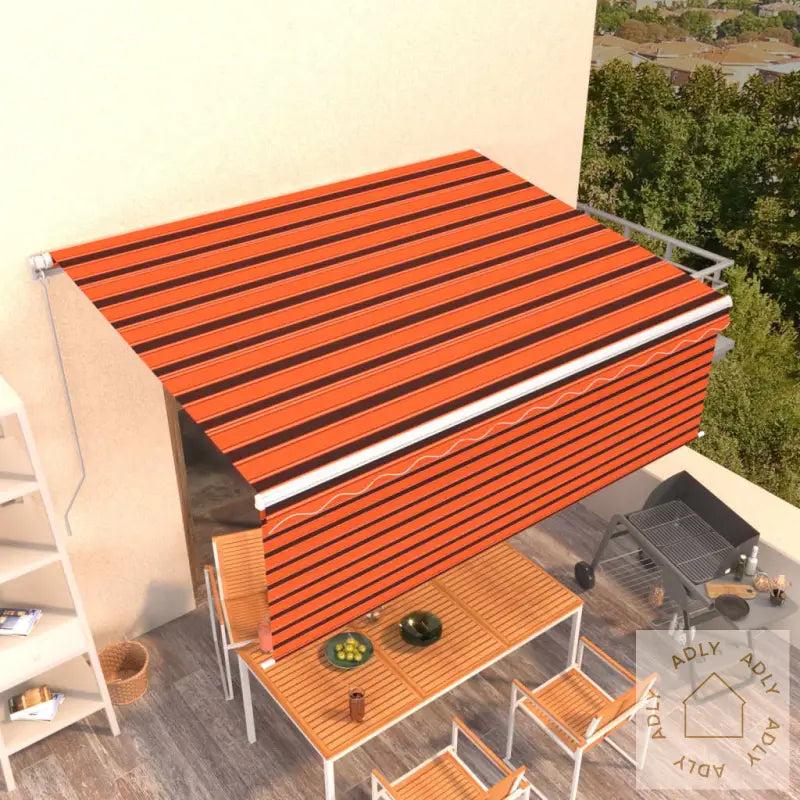 Manuell Uttrekkbar Markise Rullegardin 4,5X3 M Oransje Brun