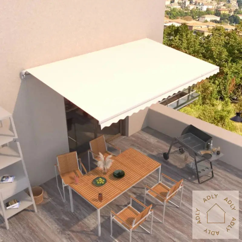 Manuell Uttrekkbar Markise 500X350 Cm Kremhvit
