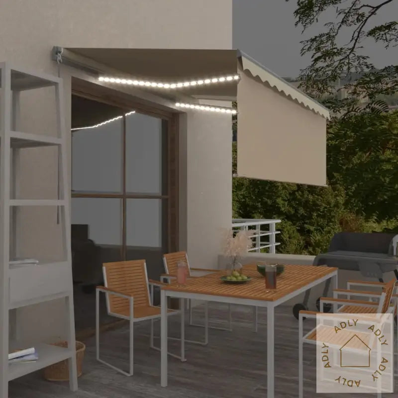Manuell Uttrekkbar Markise Rullegardin&Led 3,5X2,5 M Kremhvit
