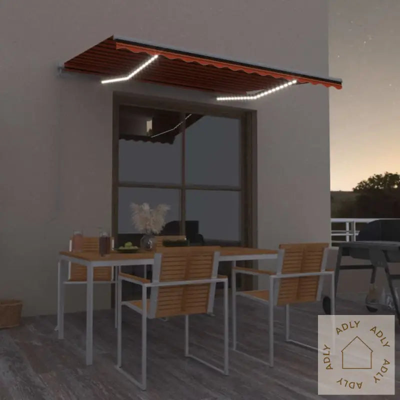 Manuell Uttrekkbar Markise Med Led 350X250 Cm Oransje Og Brun