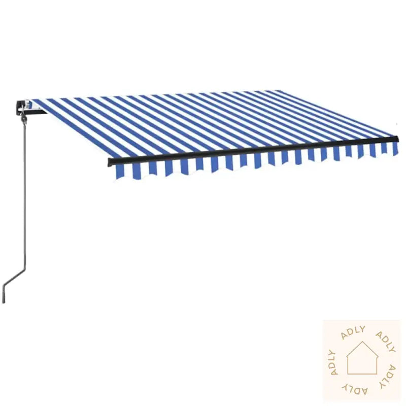 Manuell Uttrekkbar Markise Med Led 350X250 Cm Blå Og Hvit