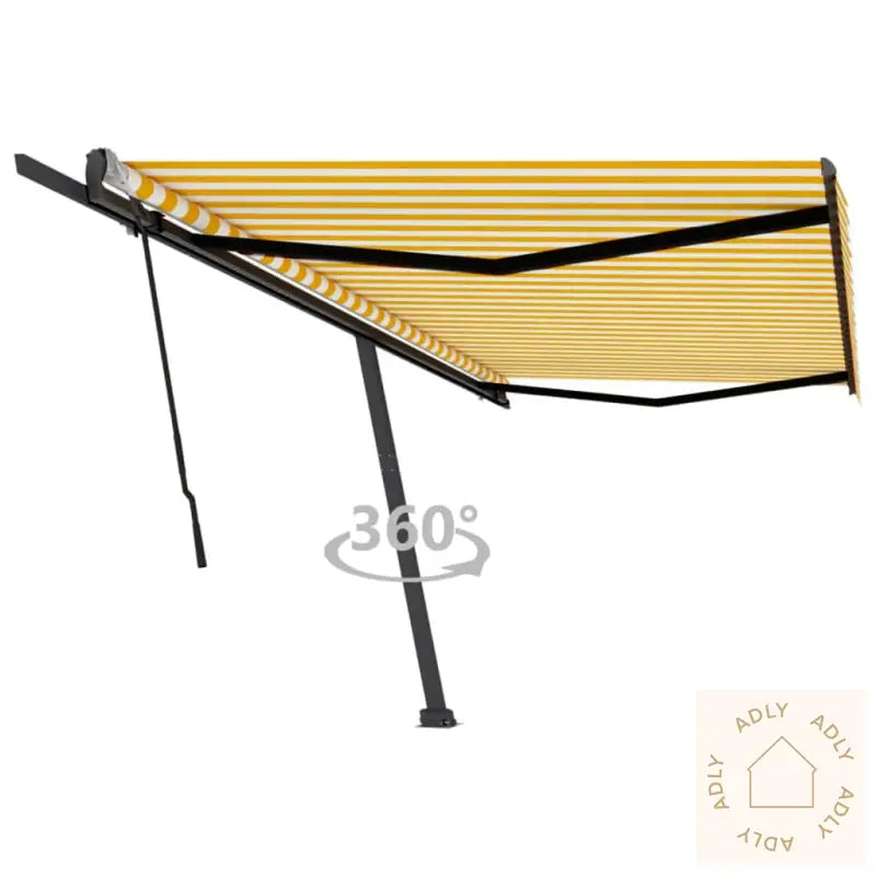 Frittstående Manuell Uttrekkbar Markise 500X350 Cm Gul/Hvit