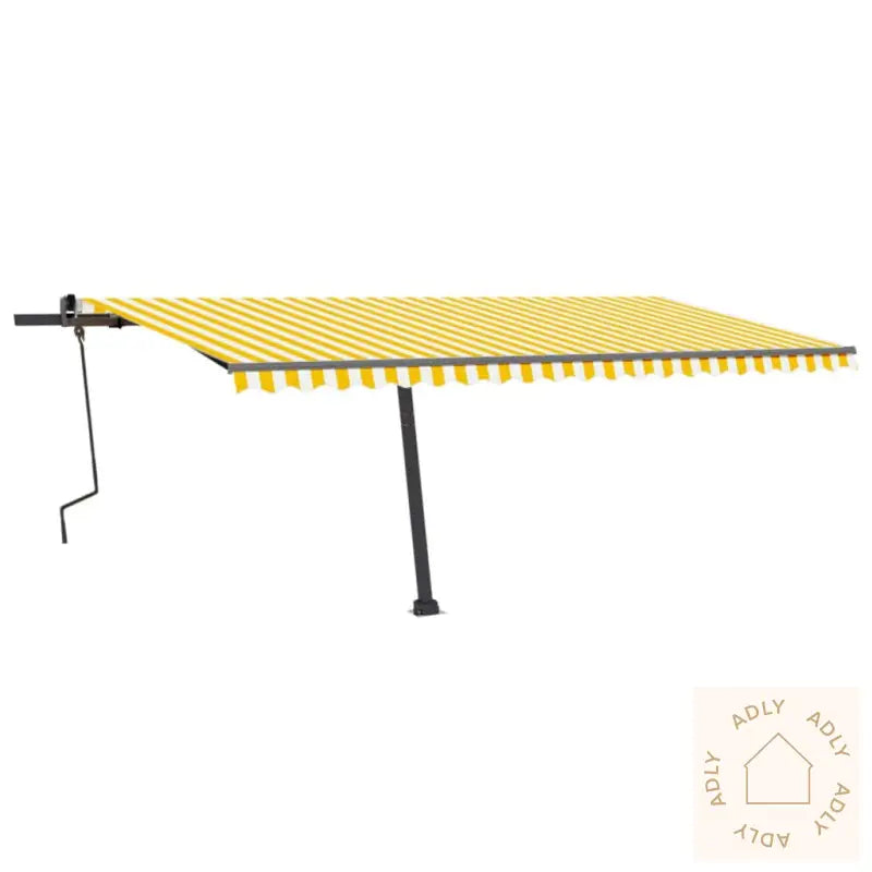 Frittstående Manuell Uttrekkbar Markise 500X350 Cm Gul/Hvit