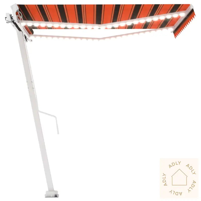 Manuell Uttrekkbar Markise Med Led 350X250 Cm Oransje Og Brun
