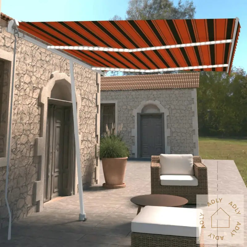 Manuell Uttrekkbar Markise Med Led 350X250 Cm Oransje Og Brun