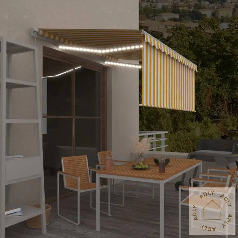 Manuell Uttrekkbar Markise Rullegardin&Led 3,5X2,5 M Gul Hvit