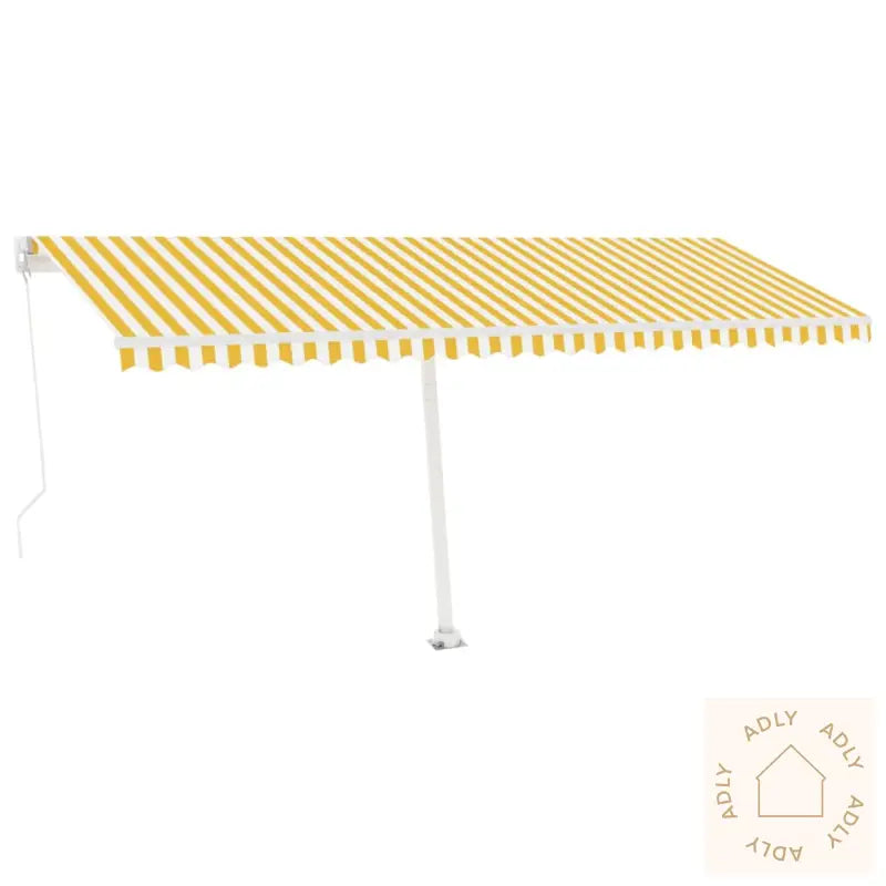 Manuell Uttrekkbar Markise Med Led 500X300 Cm Gul Og Hvit