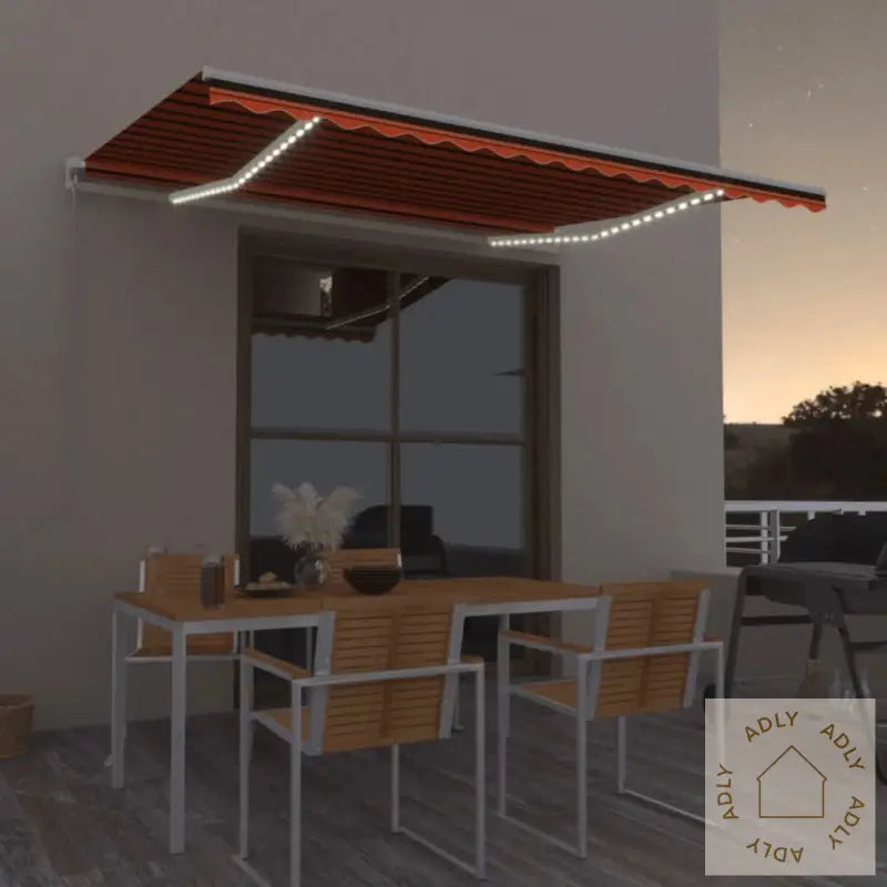Manuell Uttrekkbar Markise Med Led 450X300 Cm Oransje Og Brun