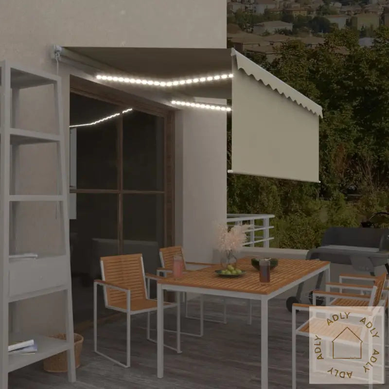 Manuell Uttrekkbar Markise Med Rullegardin Led 3X2,5 M Kremhvit