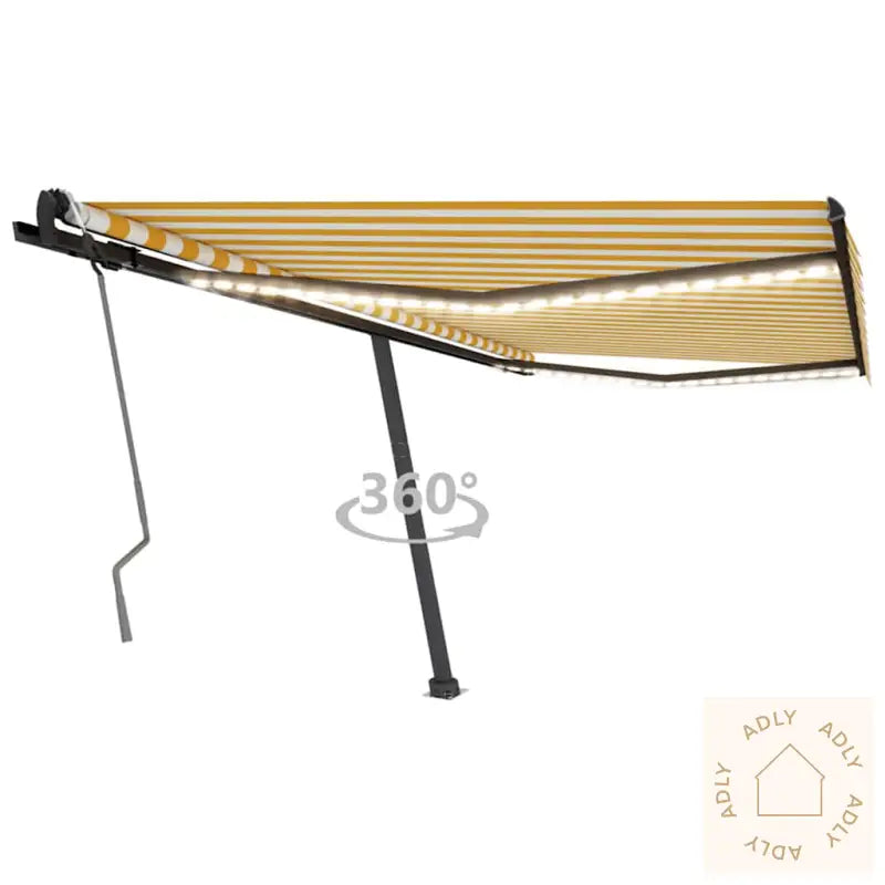 Manuell Uttrekkbar Markise Med Led 450X300 Cm Gul Og Hvit