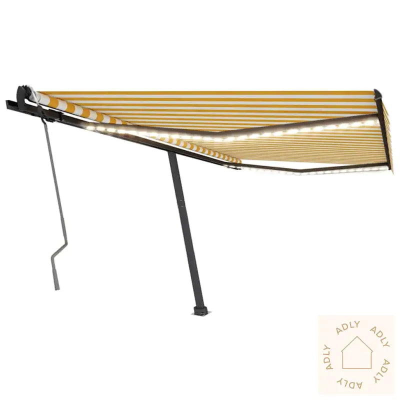 Manuell Uttrekkbar Markise Med Led 450X300 Cm Gul Og Hvit