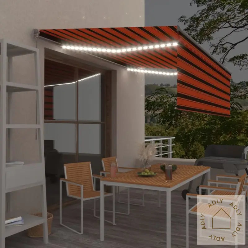 Manuell Uttrekkbar Markise Rullegardin Led 4X3 M Oransje Brun