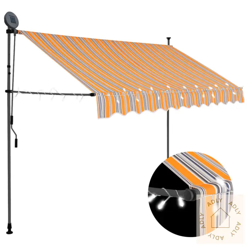 Manuell Uttrekkbar Markise Med Led 300 Cm Gul Og Blå