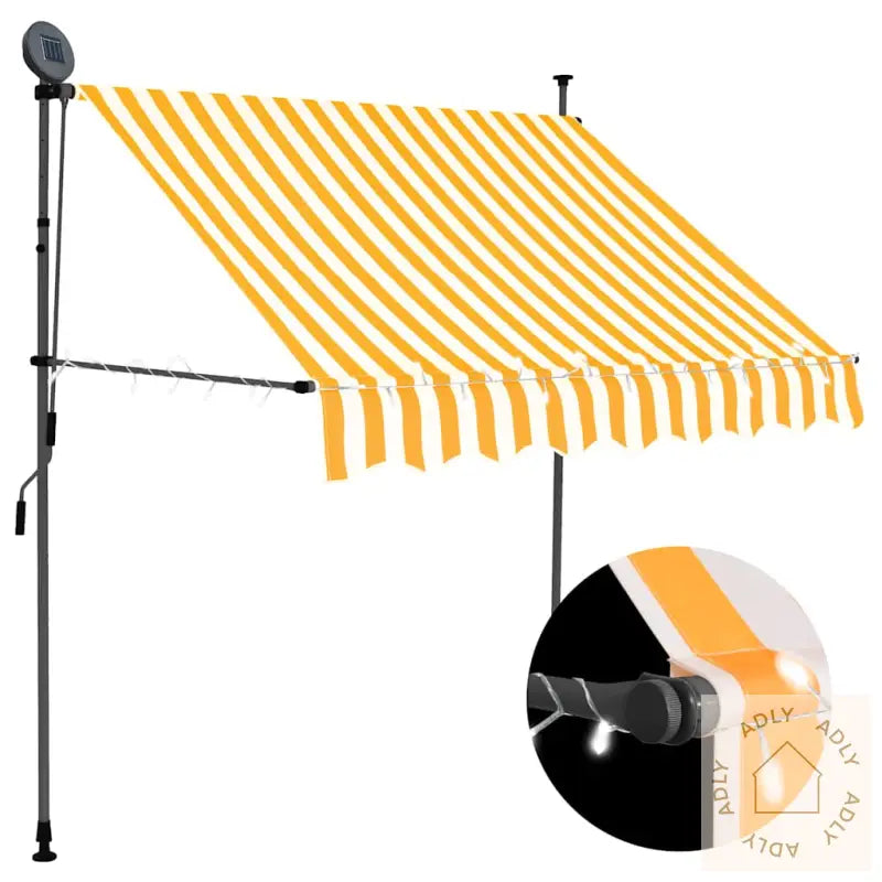 Manuell Uttrekkbar Markise Med Led 200 Cm Hvit Og Oransje