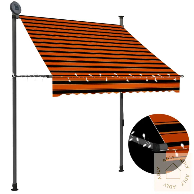 Manuell Uttrekkbar Markise Med Led 150 Cm Oransje Og Brun