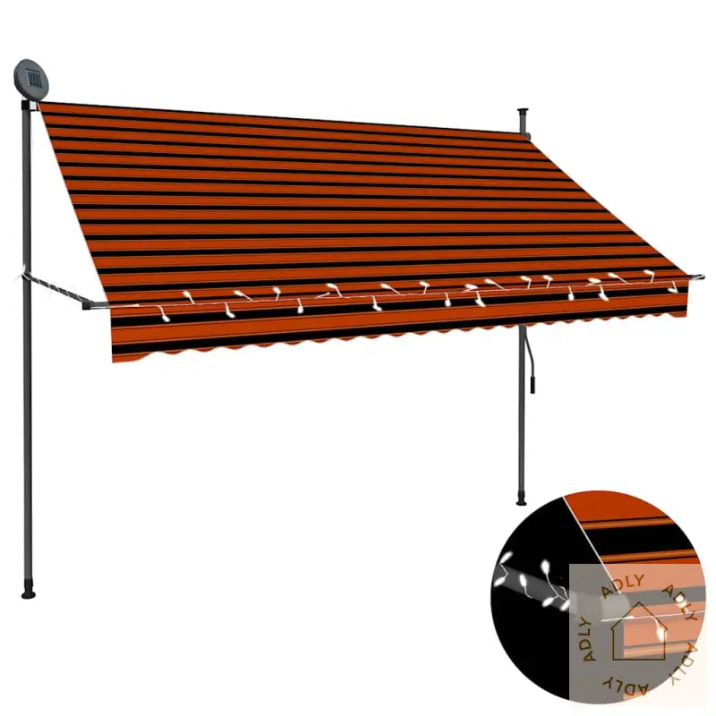 Manuell Uttrekkbar Markise Med Led 250 Cm Oransje Og Brun