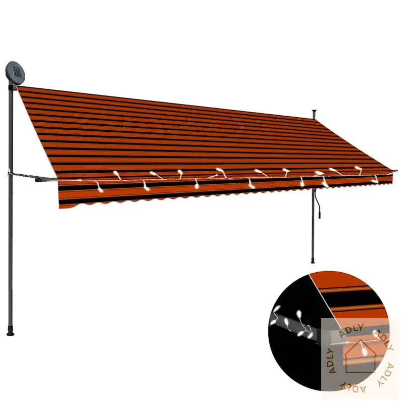 Manuell Uttrekkbar Markise Med Led 400 Cm Oransje Og Brun