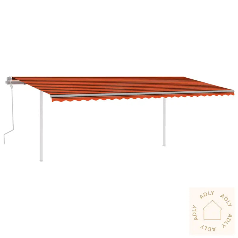 Manuell Uttrekkbar Markise Med Stolper 6X3 M Oransje Og Brun