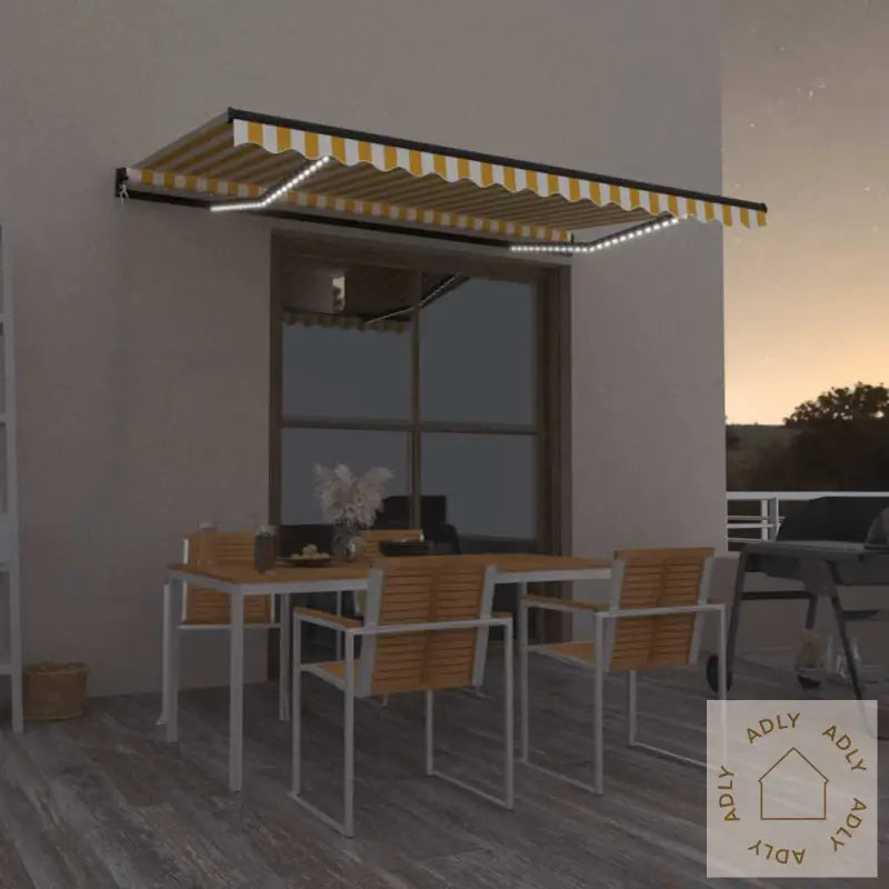 Manuell Uttrekkbar Markise Med Led 450X300 Cm Gul Og Hvit
