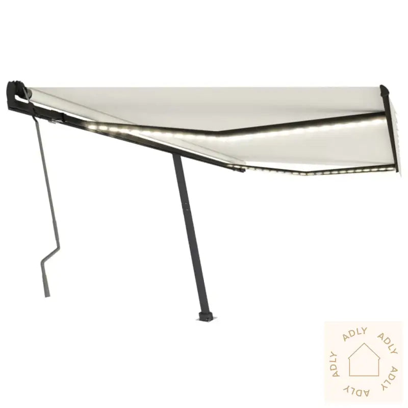 Manuell Uttrekkbar Markise Med Led 400X350 Cm Kremhvit